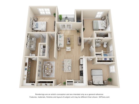 Floor plan for 3 beds, 2 baths, 1489 sqft